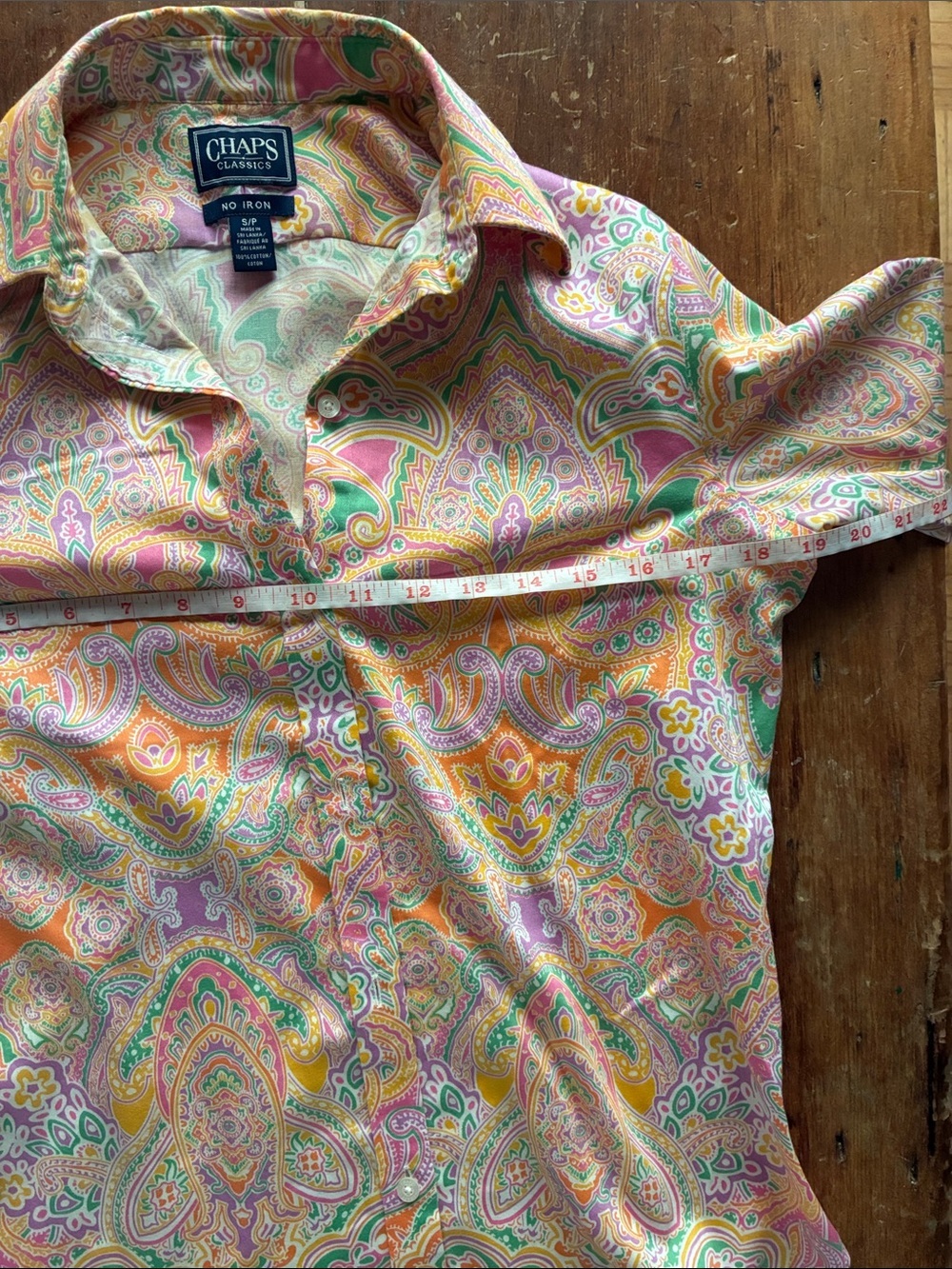 Chaps Classics Paisley Button Down Shirt | Pastel Preppy Cotton Blouse | Small - Picture 5 of 6